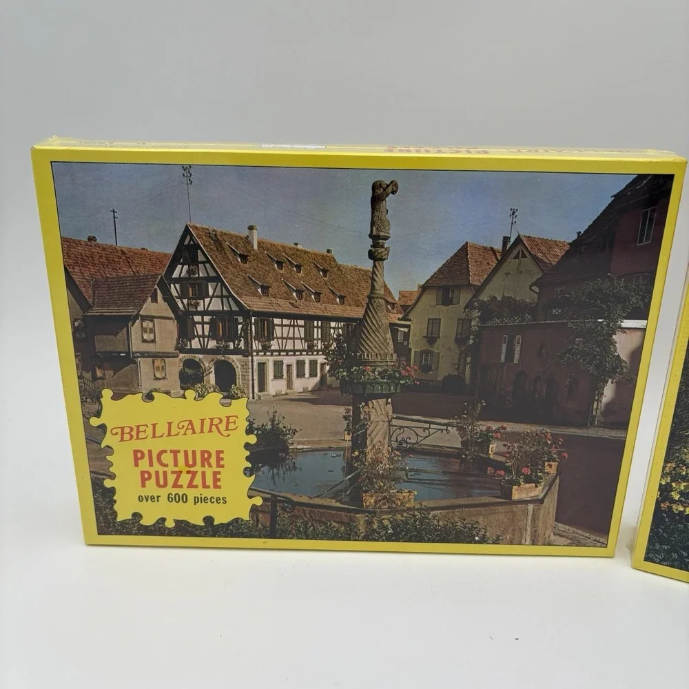 2 Vtg Bellaire Picture Puzzle  European Country Home Scenes 600+ Pieces Sealed‎